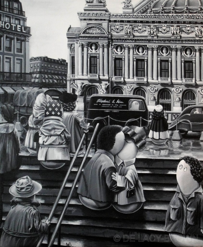 Le bazier de l'opera (after Doisneau) (acrylic on canvas, 2012 © Nicholas de Lacy-Brown)