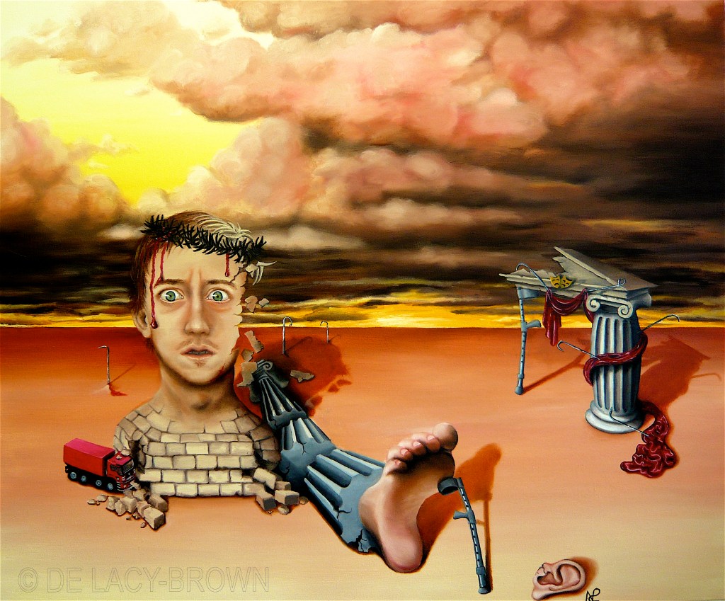 Bricks and Stones May Break My Bones (The Show Must Go On) 2008 © Nicholas de Lacy-Brown, oil on canvas (130cm x 110cm)