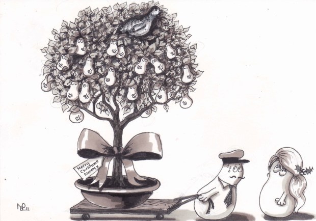 A partridge in a Norm-pear tree (2012 © Nicholas de Lacy-Brown, pen on paper)