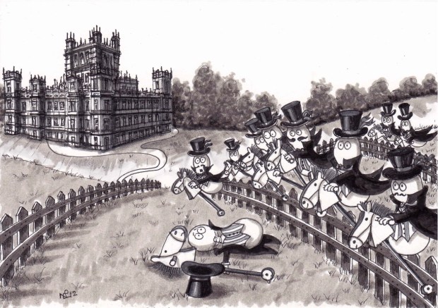 On the 10th day of Christmas my Normy gave to me, 10 Lords a-leaping (2012 © Nicholas de Lacy-Brown, pen on paper)