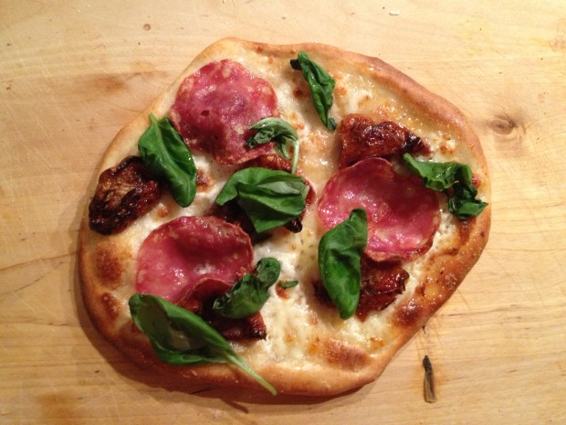 Salami, sundried tomatoes and torn basil