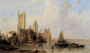The Houses of Parliament from Millbank, David Roberts (1861) © Museum of London
