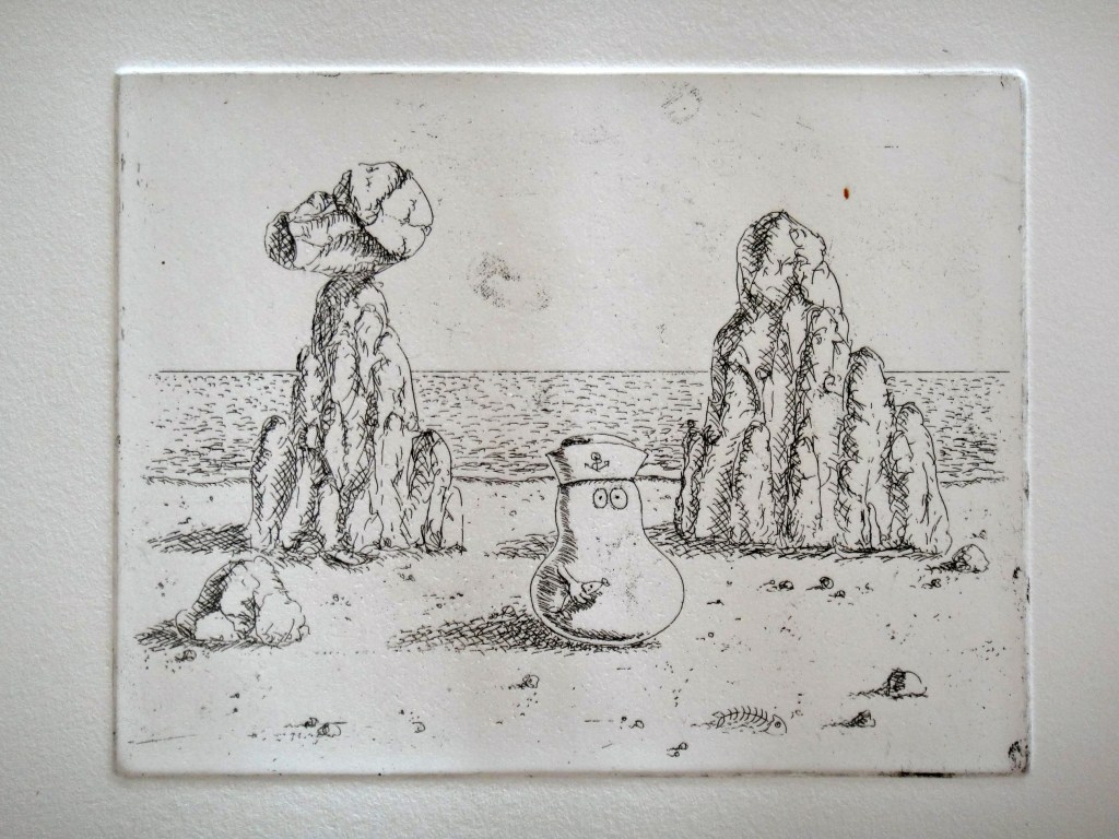 Sailor Norm on a beach in Mallorca (holding a fish) - print 1