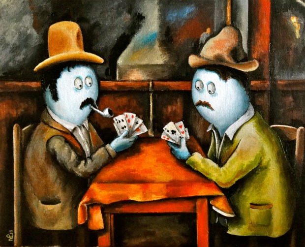 Norm Card Players (after Cézanne) (2013 © Nicholas de Lacy-Brown, acrylic on canvas)
