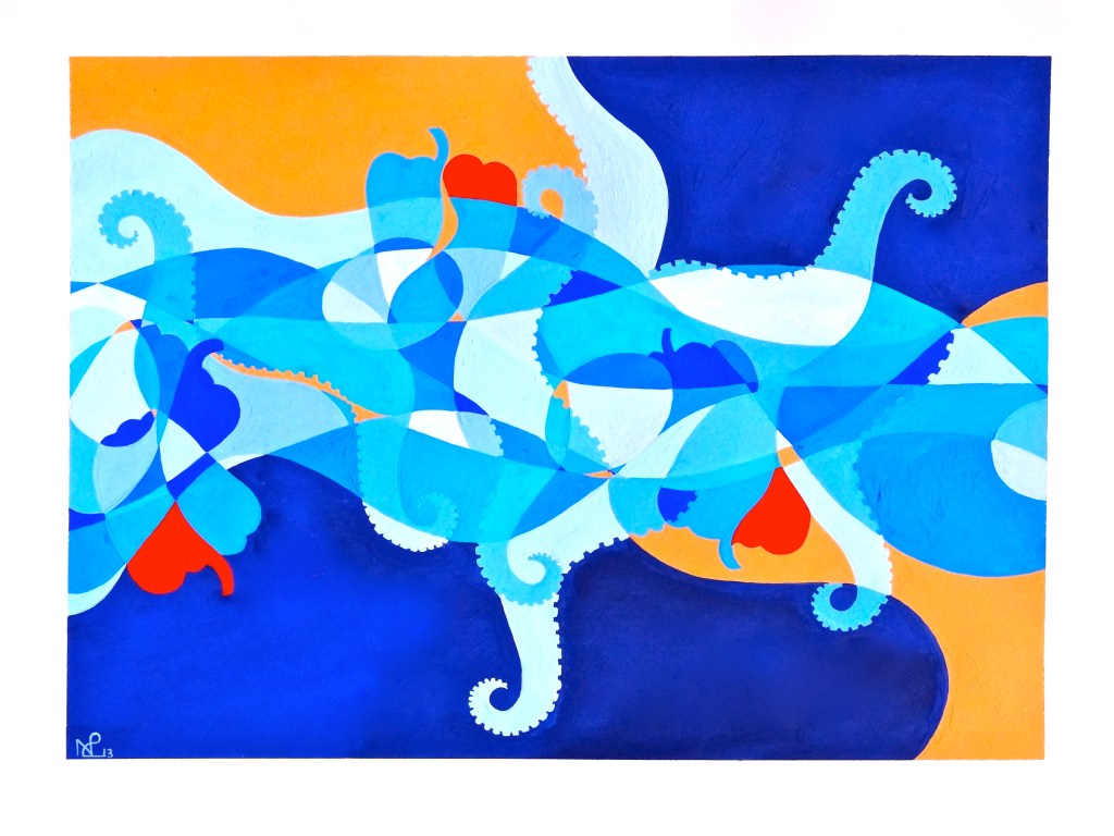 Composition No. 1 (Squid and patatas a lo pobre) 2013 © Nicholas de Lacy-Brown (Gauche on paper)