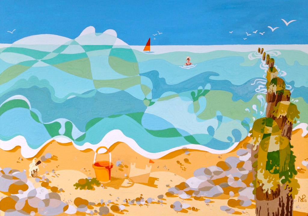 Composition No. 6 (Summertime Sussex: Taking a bathe) (2013 © Nicholas de Lacy-Brown, gauche on paper)