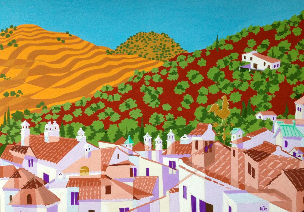 Composition No. 9: Ojén Rooftops (2013 © Nicholas de Lacy-Brown, gouache on paper)