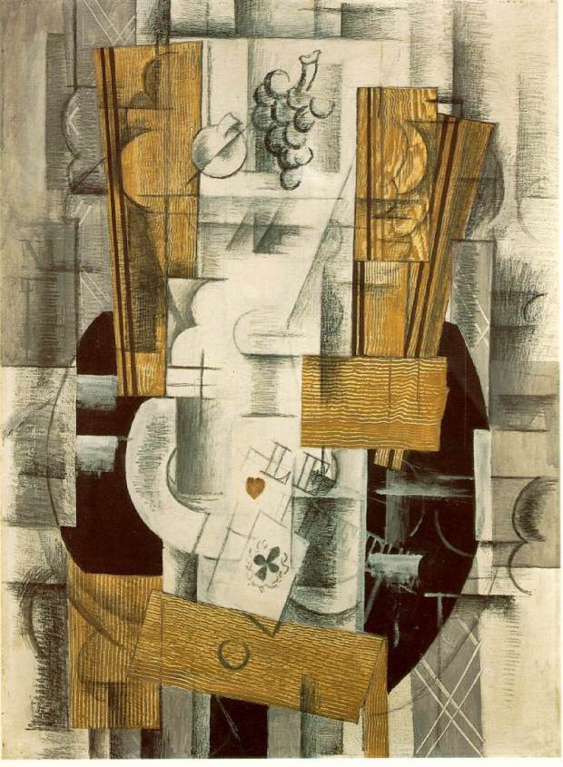 back to painting.... Still Life with Fruit and Ace of Clubs (1913)