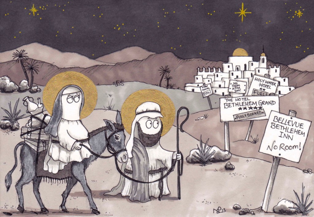 Journey to Bethlehem (2013 © Nicholas de Lacy-Brown, pen and gold paint on paper)