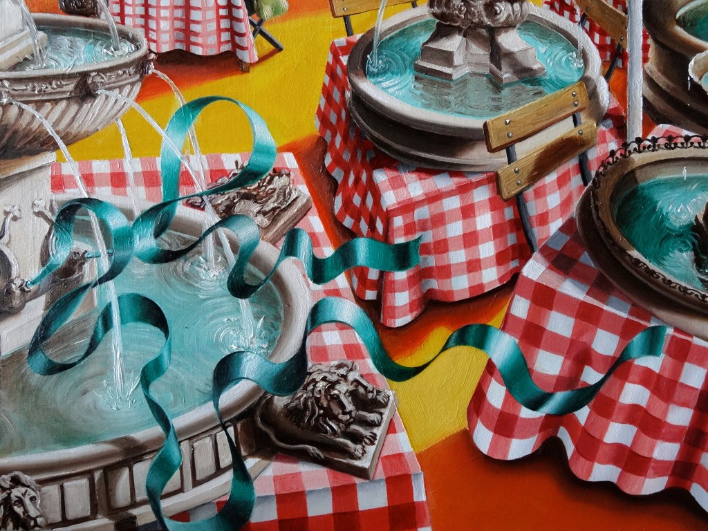 Aix: City of a Thousand Paintings (2013-4 © Nicholas de Lacy-Brown, oil on canvas) Detail - Ribbons!