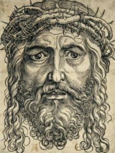 Hans Sebald Beham, Head of Christ Crowned (1520-1) - woodcut from two blocks, tone block in brown. 