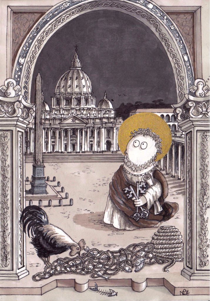 St Peter Norm (2014 © Nicholas de Lacy-Brown, pen and gold paint on paper)