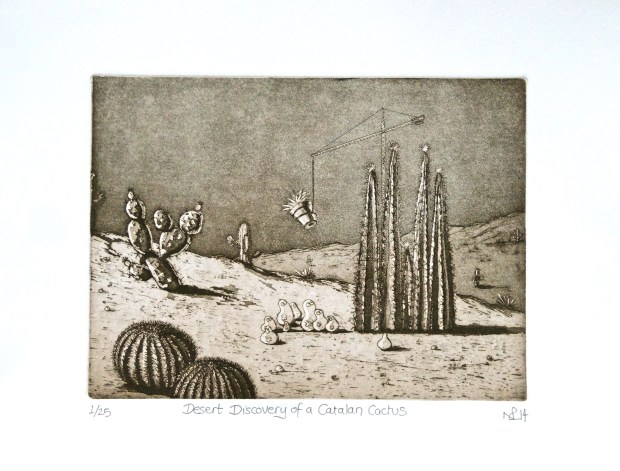 Desert Discovery of a Catalan Cactus (2014 © Nicholas de Lacy-Brown, etching and aquatint)