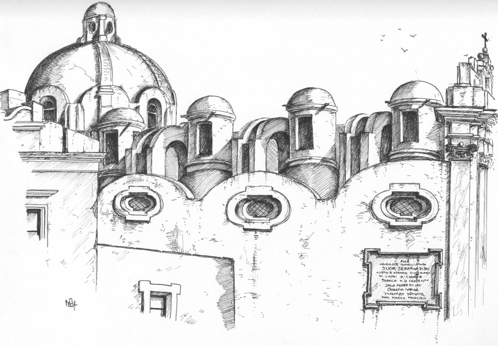 Capri Sketch 1: The church of Santo Stefano (2014 © Nicholas de Lacy-Brown, pen on paper)