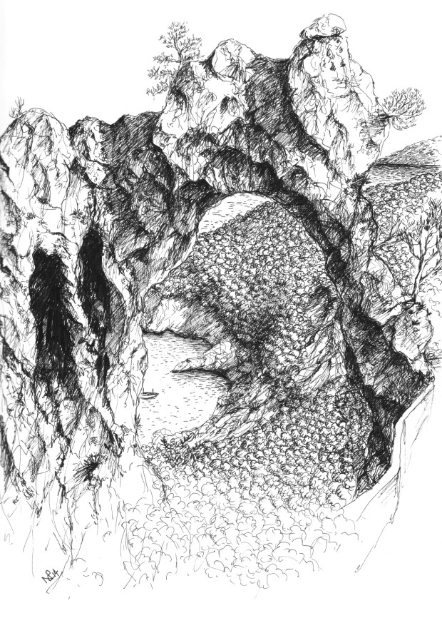 Capri Sketch 2: The Arco Naturale (2014 © Nicholas de Lacy-Brown, pen on paper)