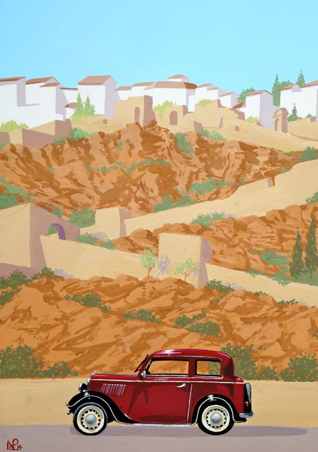 Interpretation No. 10 - Vintage Ronda (2014 © Nicholas de Lacy-Brown, gouache on paper)