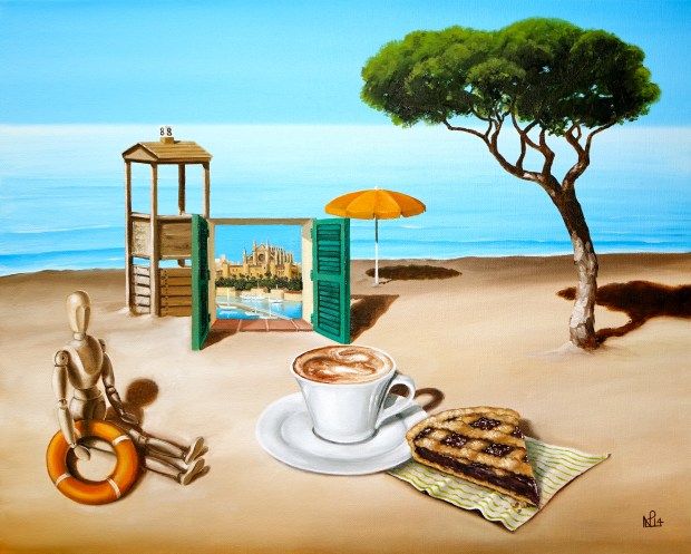 Two Weekends: Thinking about Cappuccino (2014 © Nicholas de Lacy-Brown, oil on canvas)