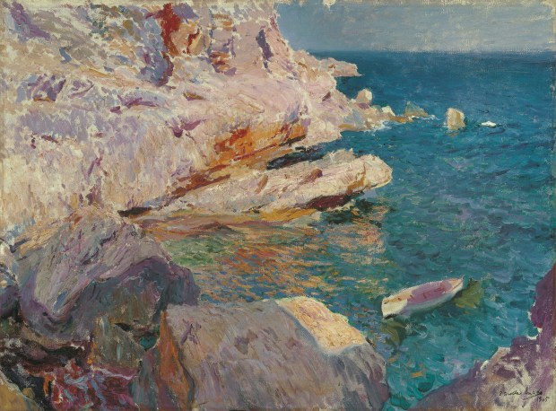 Joaquín Sorolla. Rocas de Jávea y el bote blanco, 1905. © Colección Carmen Thyssen-Bornemisza en préstamo gratuito al Museo Carmen Thyssen Málaga