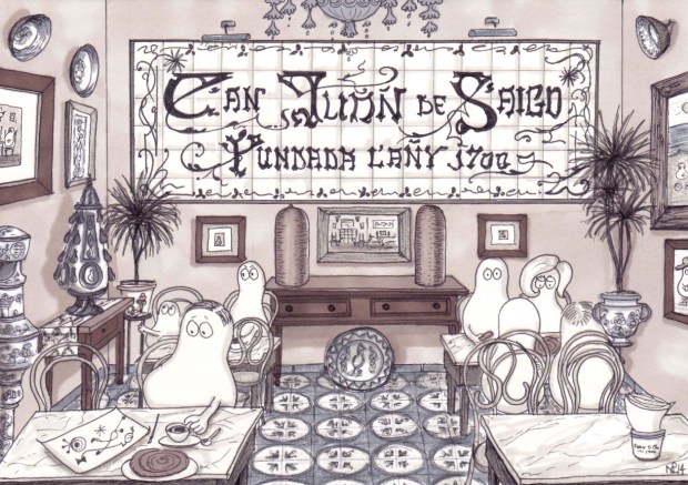 Norms visit the C'an Joan de S'Aigo (2014 © Nicholas de Lacy-Brown, pen and ink on paper)