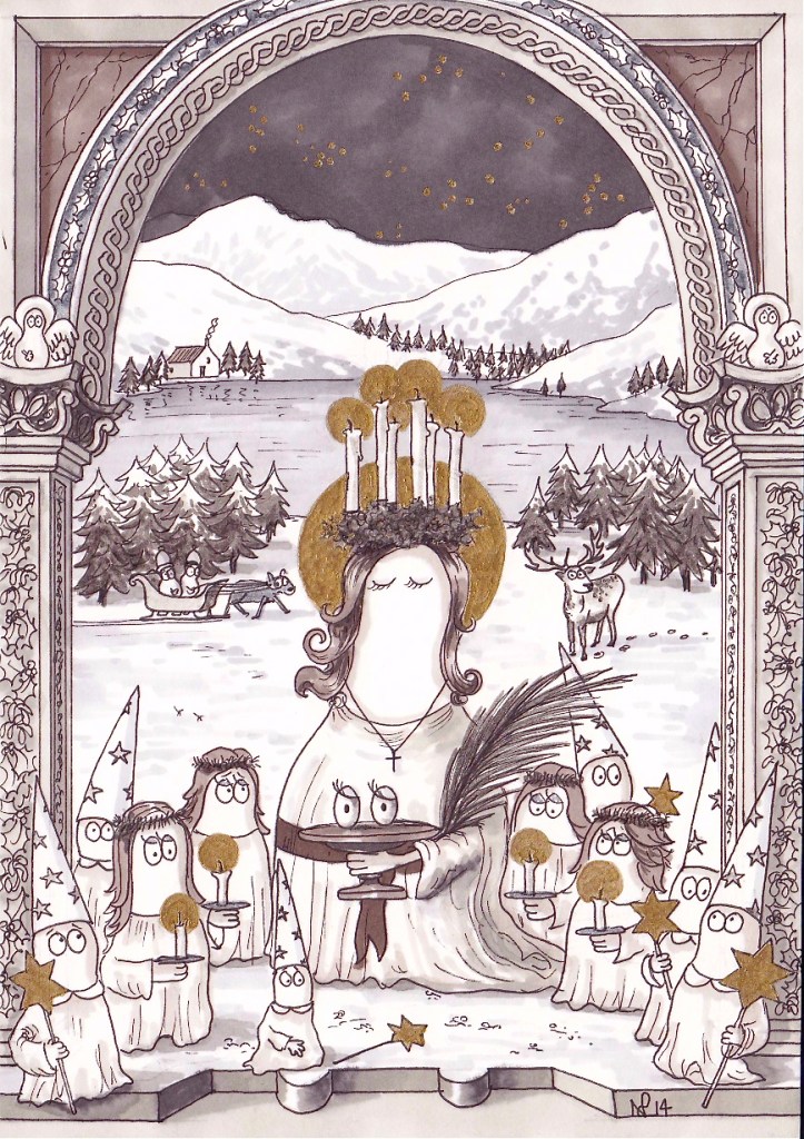Santa Lucia Norm (2014 © Nicholas de Lacy-Brown, pen and gold paint on paper)