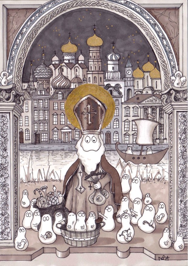 St Nicholas Norm (2014 © Nicholas de Lacy-Brown, pen and gold paint on paper)