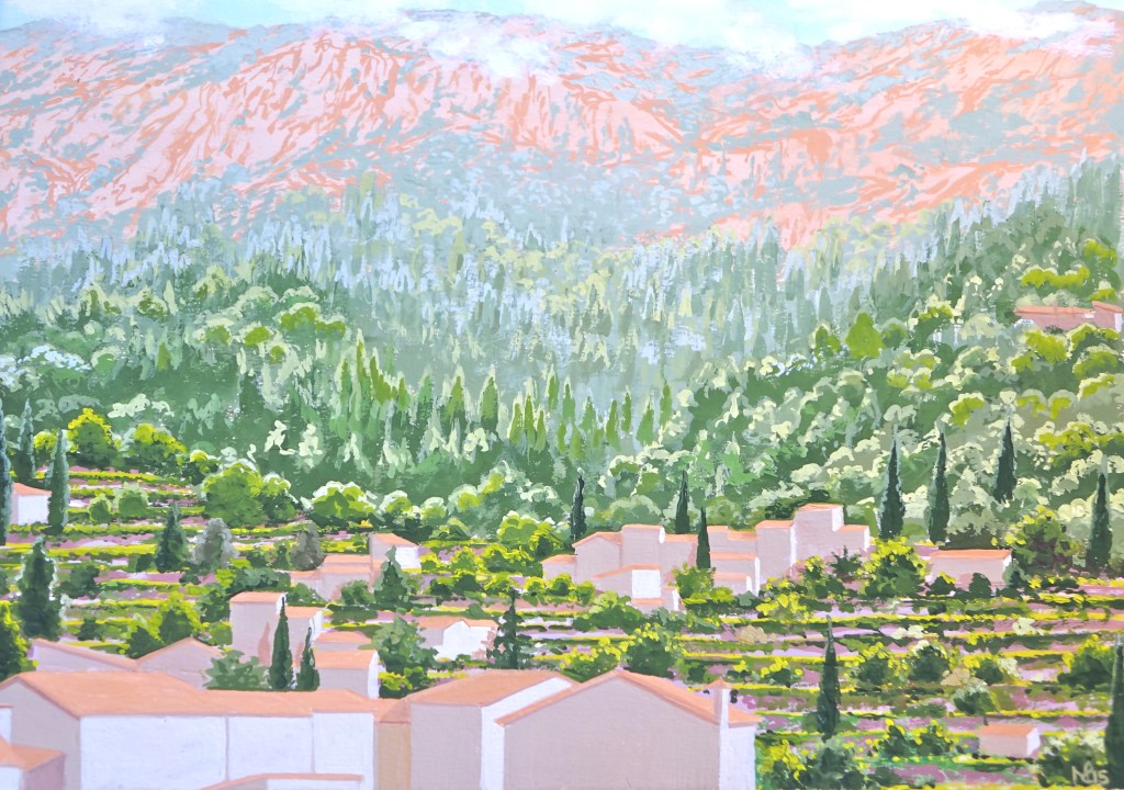 Interpretation No. 14 , Deia (2015 © Nicholas de Lacy-Brown, gouache on paper)