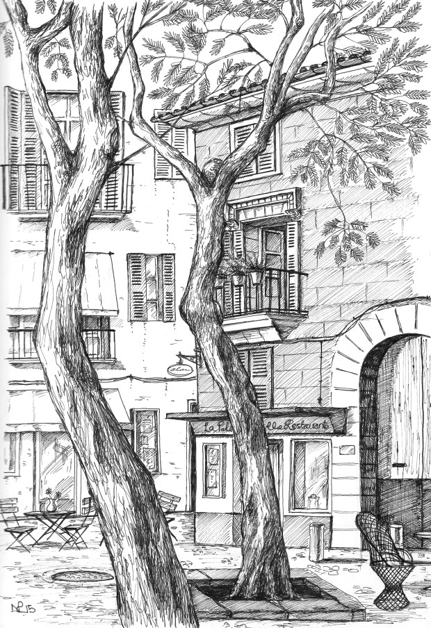 Resting on La Rambla (2015 © Nicholas de Lacy-Brown, pen on paper)