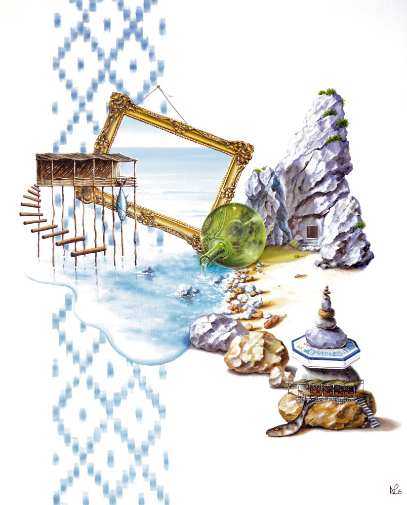 Mallorca Landscape (Chiringuitos) (2015 © Nicholas de Lacy-Brown, oil on canvas)