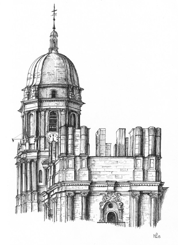 Malaga Cathedral, detail (2015 © Nicholas de Lacy-Brown, pen on paper)