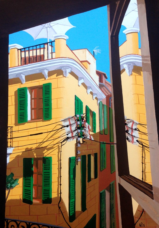 Ocho Balcones No.6: Angled Perspective (2015 © Nicholas de Lacy-Brown, gouache on paper)
