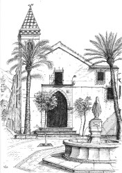 Plaza de Santo Cristo, Marbella (2015 © Nicholas de Lacy-Brown, pen on paper)