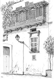 Looking towards the Calatrava Hotel, Palma (2015 © Nicholas de Lacy-Brown, pen on paper)