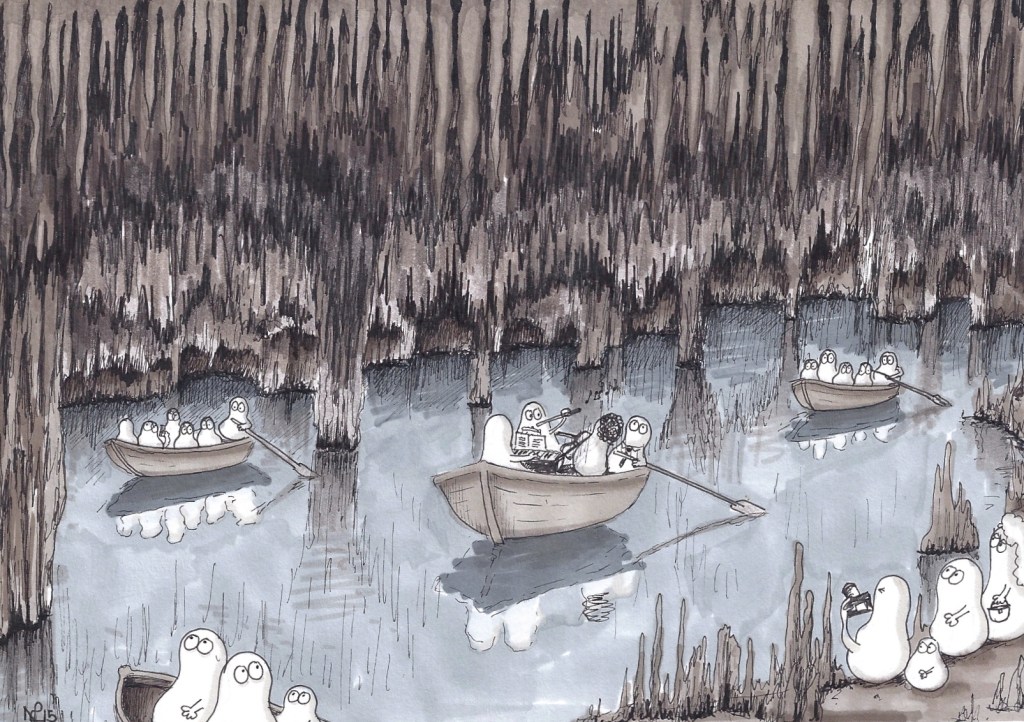 Norms in the Caves of Drach (2015 © Nicholas de Lacy-Brown, pen and ink on paper)