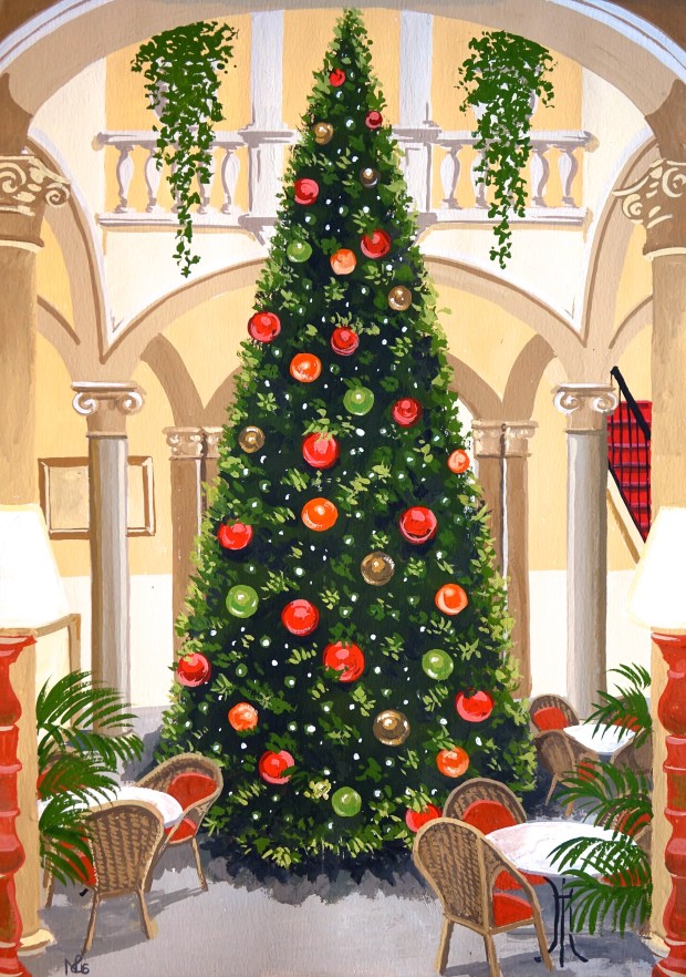 The Tree at San Miguel (2015, © Nicholas de Lacy-Brown, gouache on paper)