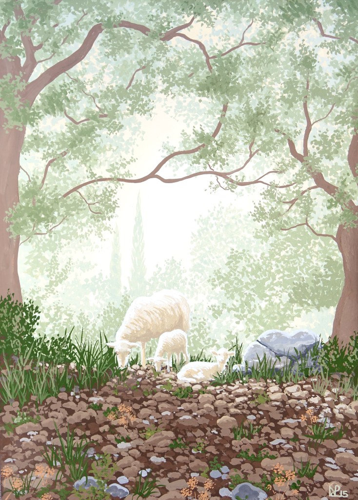 Ovejas en Orient (2015 © Nicholas de Lacy-Brown, gouache on paper)