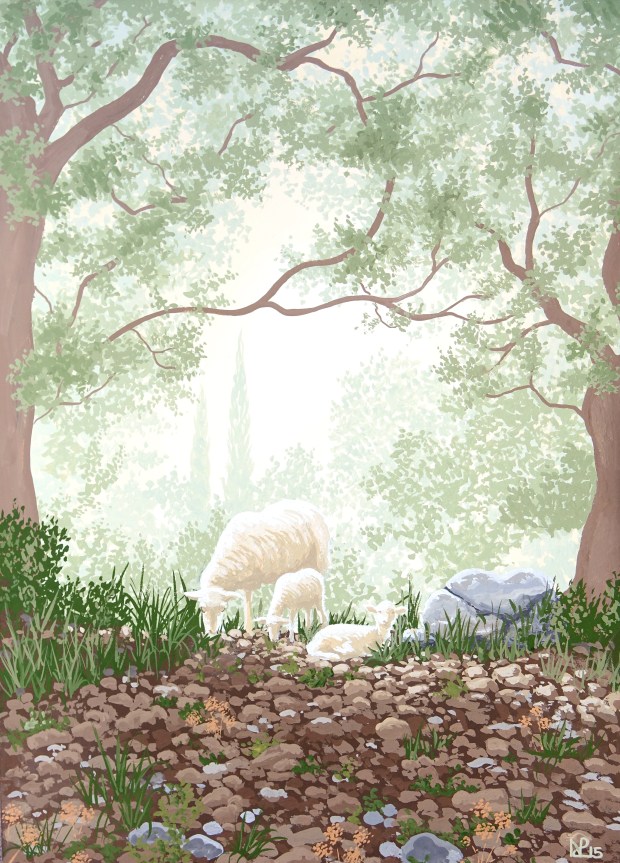 Ovejas en Orient (2015 © Nicholas de Lacy-Brown, gouache on paper)