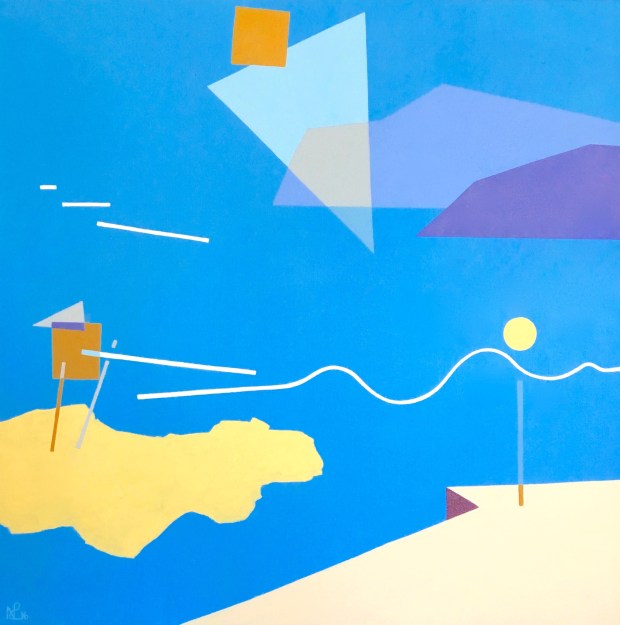 Interpretative Abstract: Cala Sant Vicenç (2016 ©Nicholas de Lacy-Brown, acrylic on canvas)